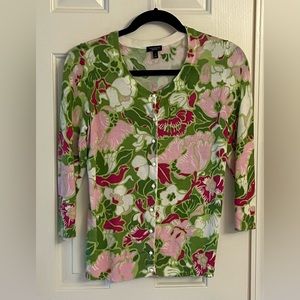 Talbot 3/4 sleeve cardigan in bold botanicals print